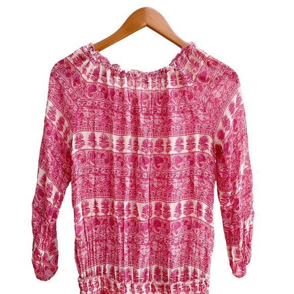 LOVESHACKFANCY Paisley Print Ruffle Pink Popover Mini Dress Large - Picture 7 of 9